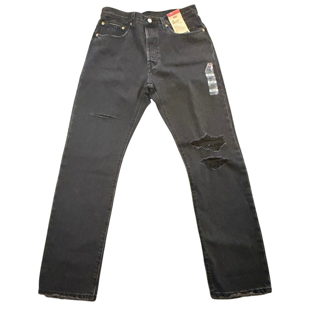 Levi's 501 Original Straight Jeans Women's 30x30 Black Destroyed Button Fly High